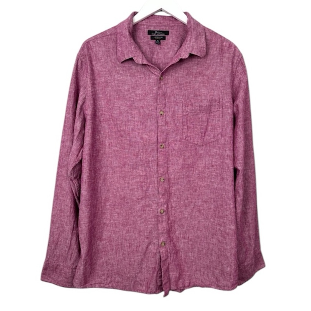 Marc Anthony Heather Pink Linen Blend Button Down Shirt Size XL